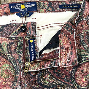 Lucky Brand Jeans Red Floral Paisley 8/29 Sofia Skinny Denim Medallion Stretch
